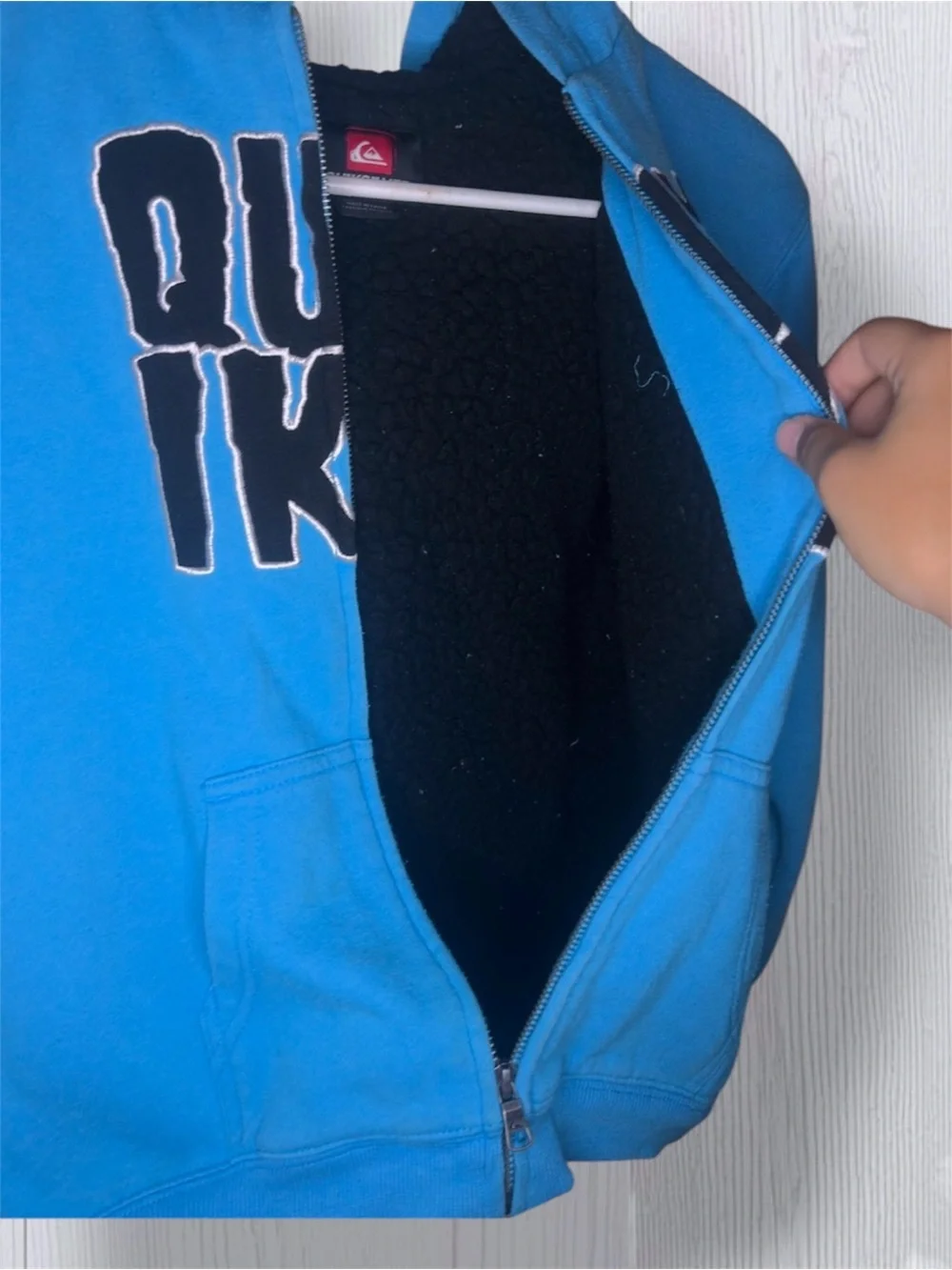 QUIKSILVER Boys Full Zip Hoodie - Cerulean Blue Fleece Sweatshirt - Youth Size 7